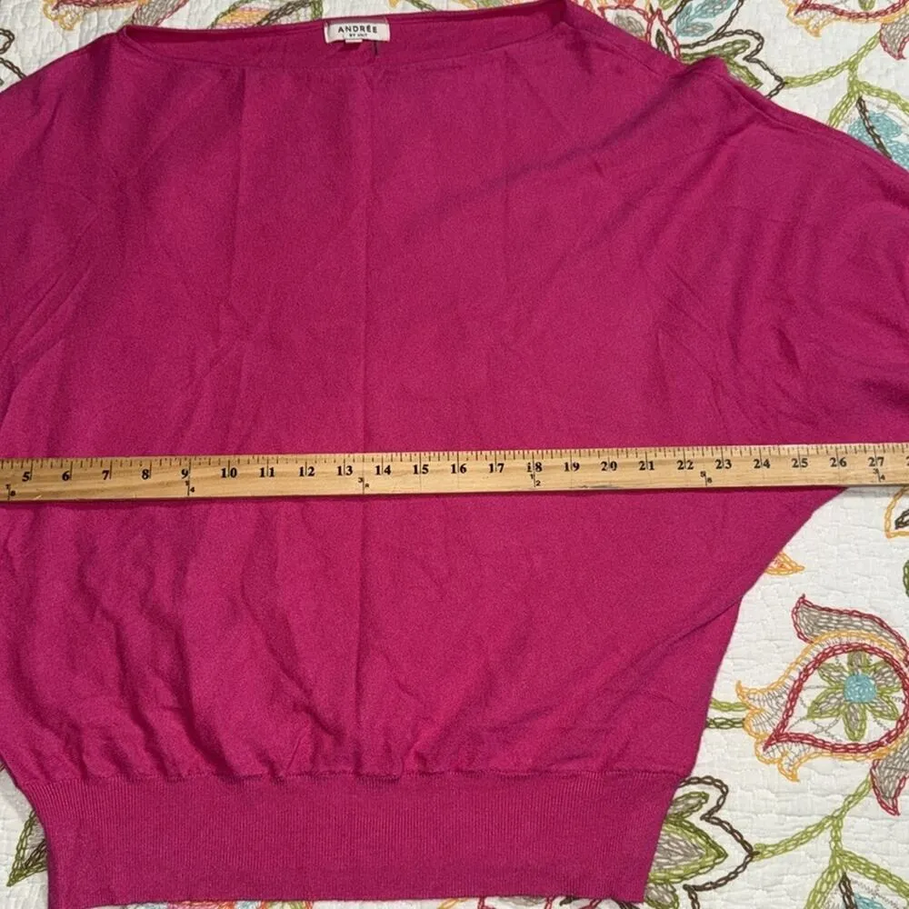 ANDREE BY UNIT women's size small hot pink sweater boatneck dolman sleeves - Image 3