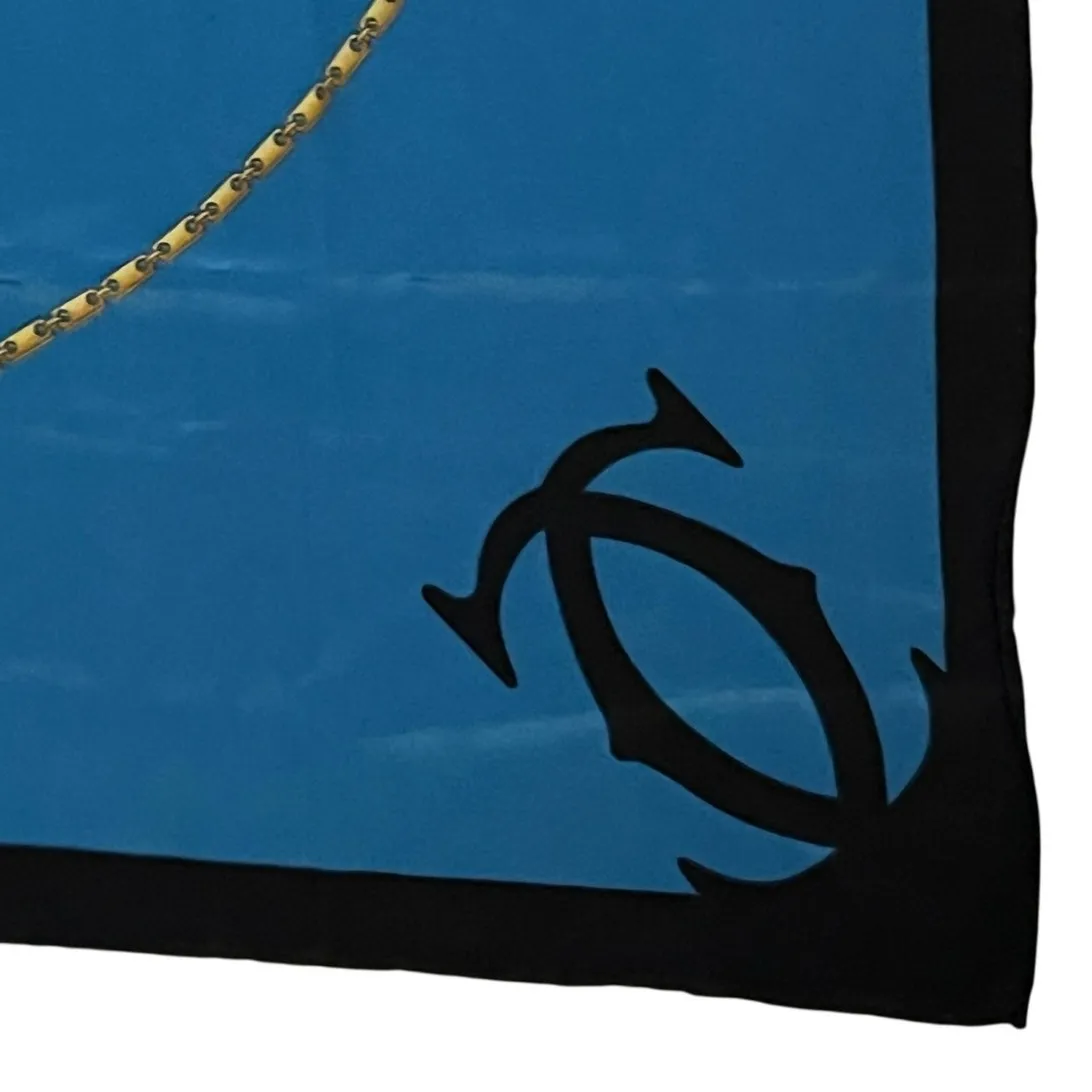 Cartier Must de Cartier Blue Silk Scarf with a chain motif Vintage 82 cm - Image 3