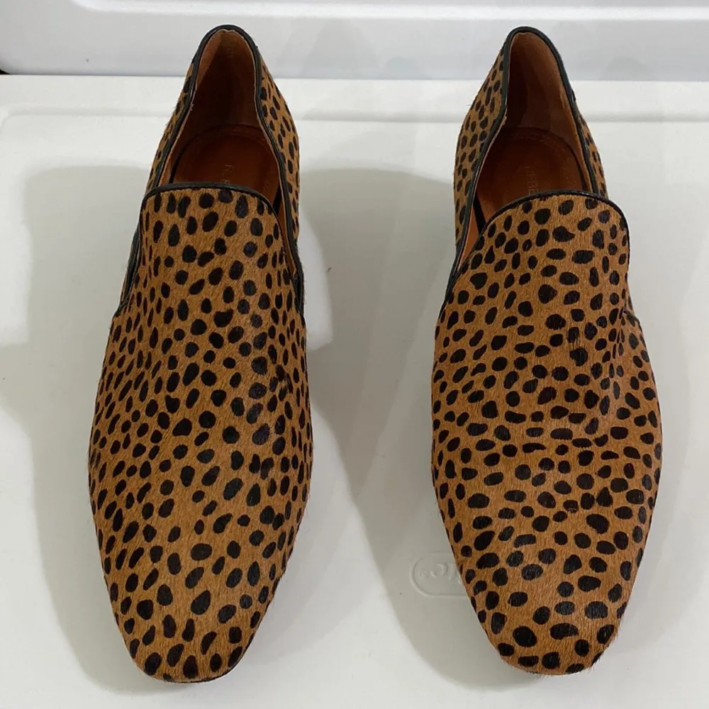 Rebecca Minkoff cheetah print calf hair smoking heeled loafers size 7 - Image 25