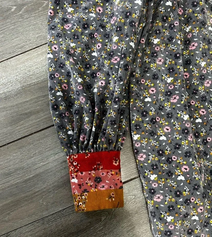 Celiab Blue Corduroy Floral Papyrus Peasant Midi Dress Size XS Boho - Image 11