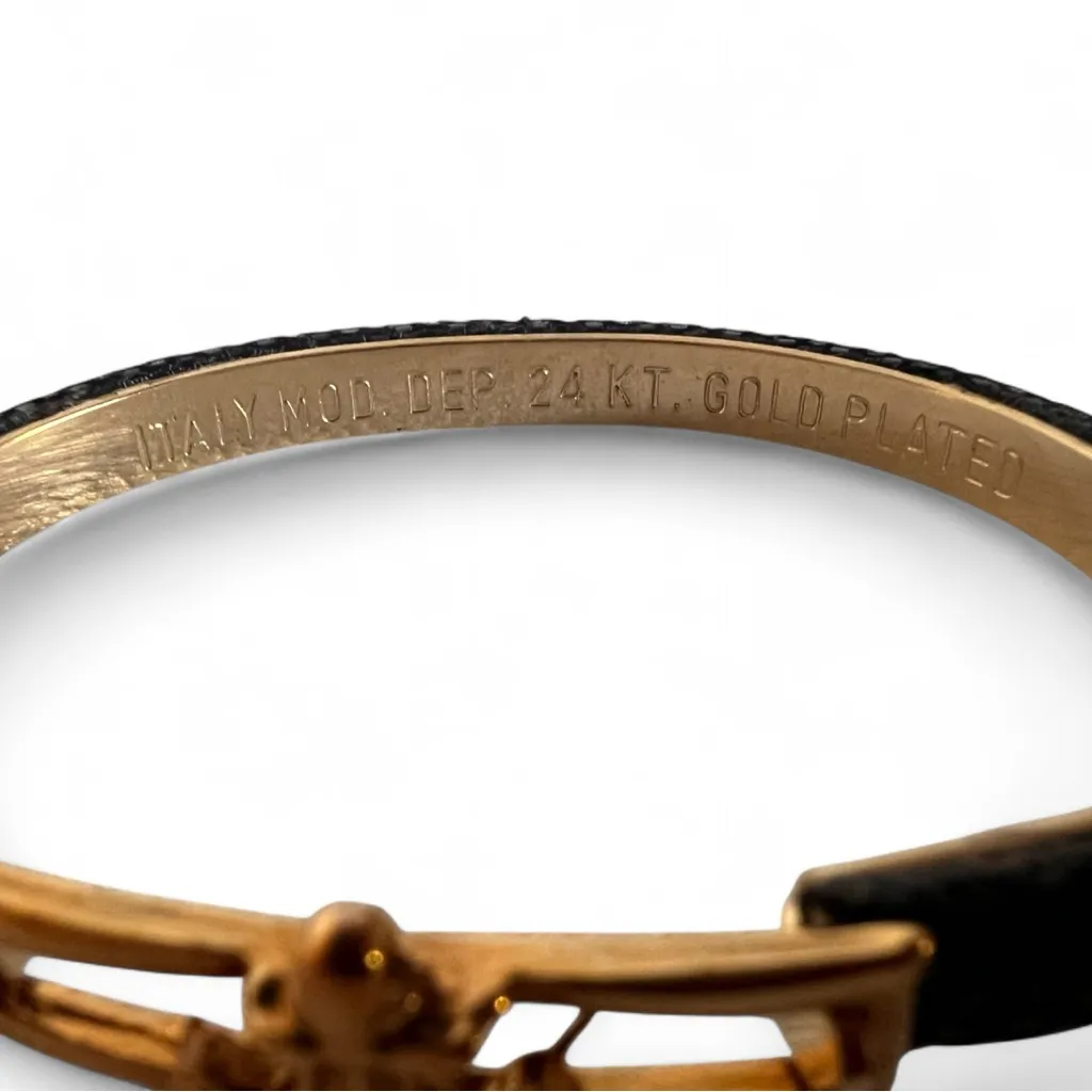 Italian Fleur de Lis 24KT Gold Plated Bangle Bracelet Black - Image 4