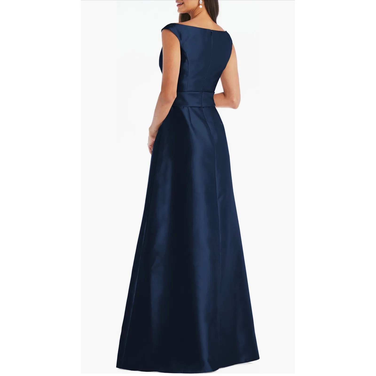 NWT Alfred Sung Off the Shoulder‎ Satin Gown in Midnight Blue Sz 12 $239 - Image 2