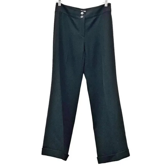 Armani Collezioni Black 100% Wool Cuffed Wide Leg Dress Trouser Women’s Size 6 - Image 2