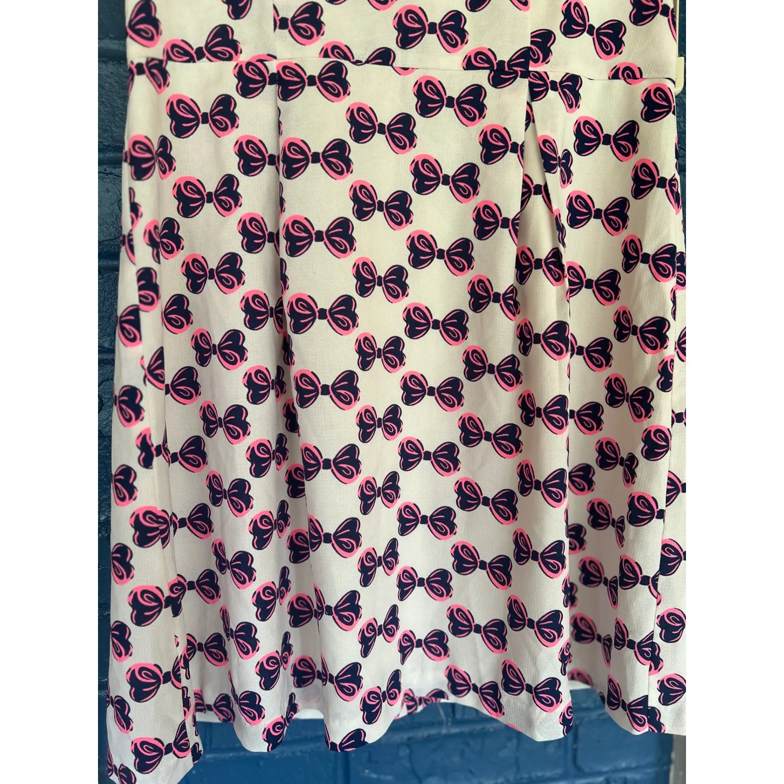 Bow Print Lace Neck Dress Ivory Pink Navy Sleeveless Women's M , Deep or Shallow White Size M - Image 5