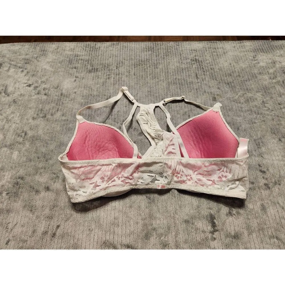 Victoria's Secret Pink Size 32C Lightly Lined Racerback Lace Tshirt Bra White - Image 2