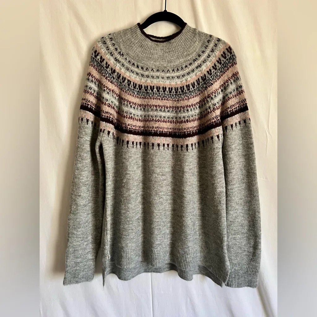 Sienna Sage Fair Isle Gray Patterned Women's Turtleneck Sweater Size L - Image 2