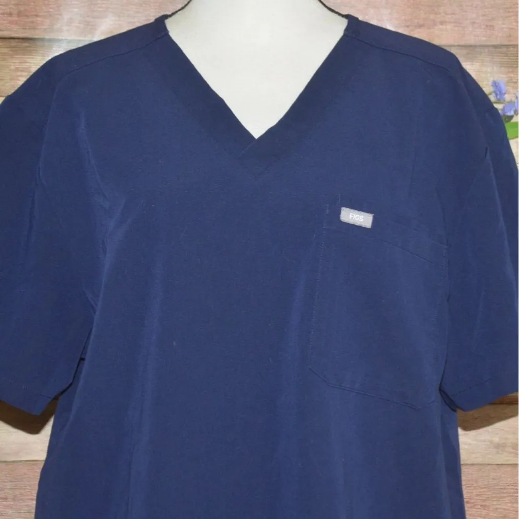FIGS Ladies Technical Blue V-Neck Short Sleeve Scrubs Shirt Top Size XL Workwear - Image 2