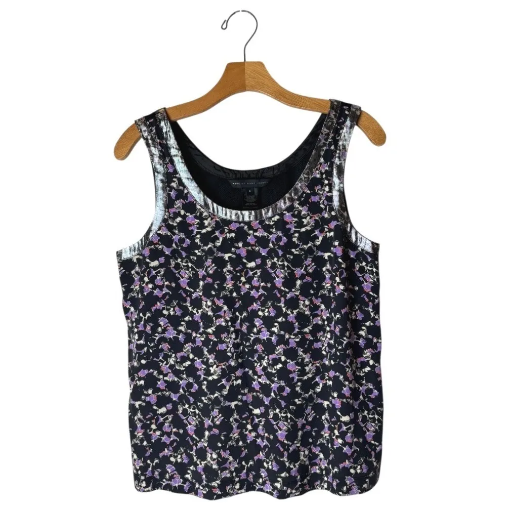 Marc by Marc Jacobs Tank Top Women Small Black Exeter Floral Silk Metallic Mesh - Image 2