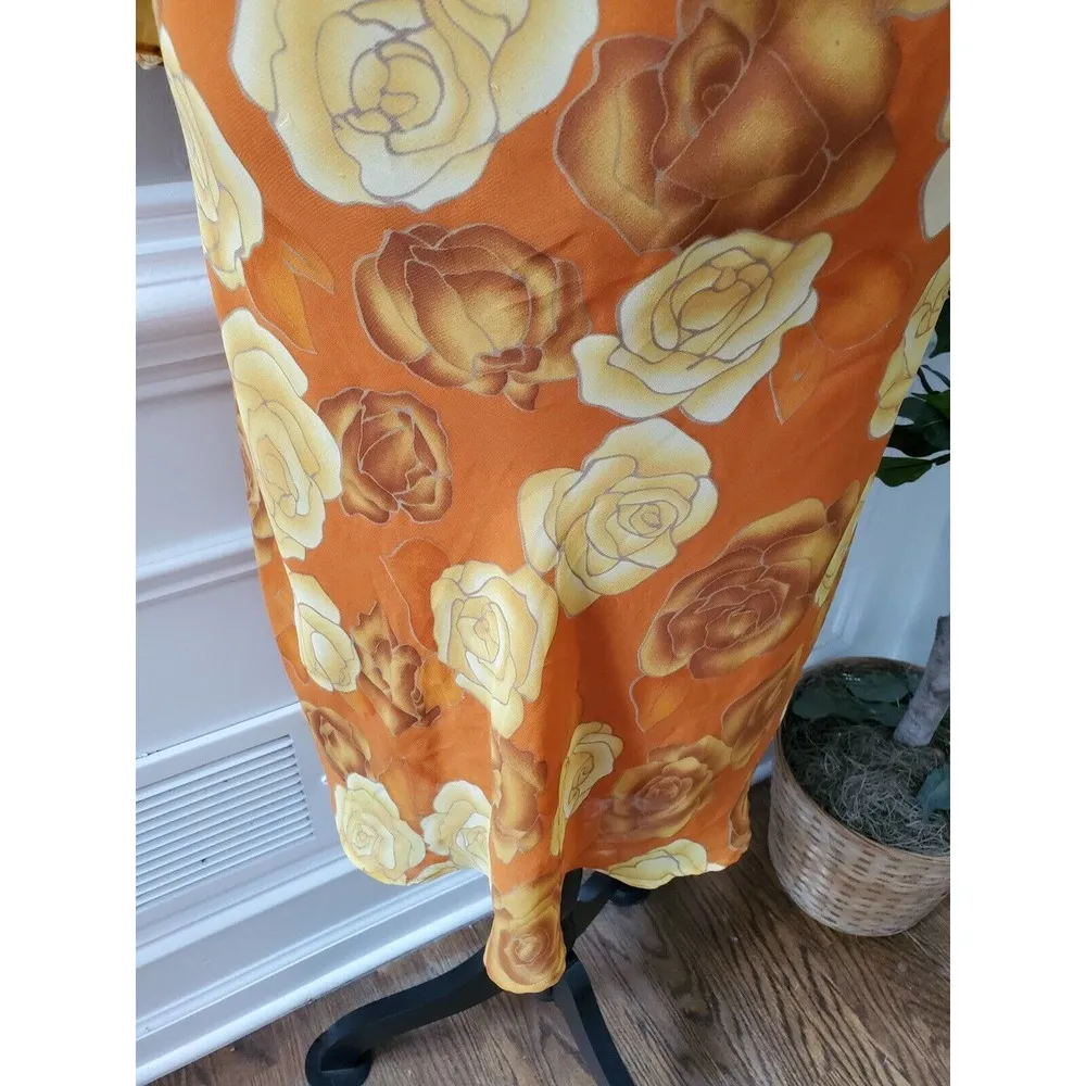 Millenium Women's Orange Floral Scoop Neck Long Sleeve Knee Length Dress Size 20 - Image 4