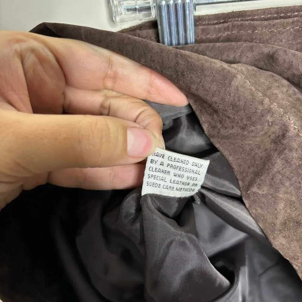 Clean Lines Brown Suede Leather Mini Skirt Sz 12 - Image 7