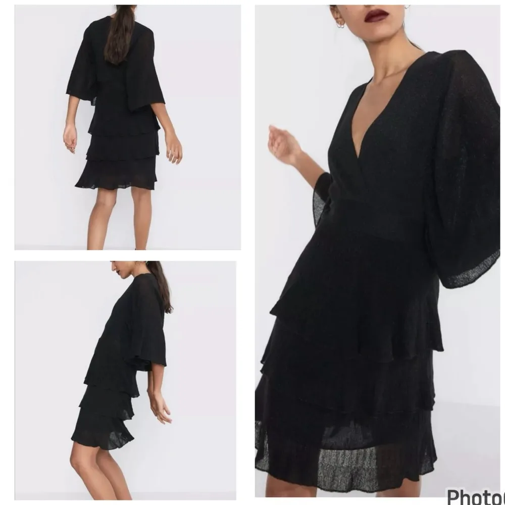 NWT  Women’s Black Metallic Cocktail Party Tier Kimono Sleeve Dress Small S - Image 3