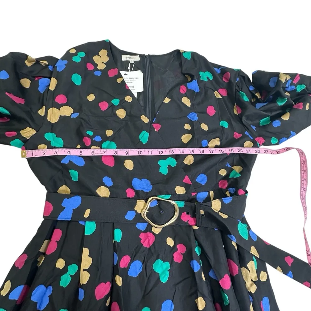 Lafayette 148 New York 100% Silk Black Doha Scattered Dot Print Wrap Dress - Image 5