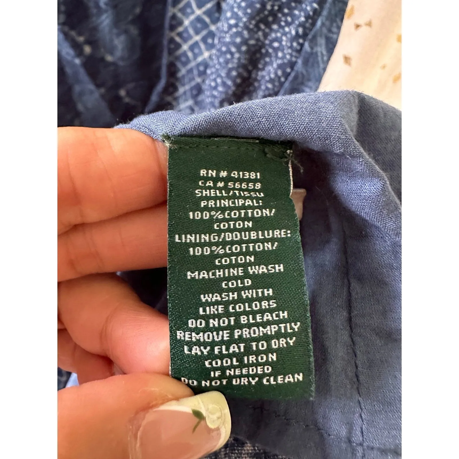 Lauren Ralph Lauren  100% Cotton Indigo Batik Mix Media Flare Slip Midi Dress - Image 7