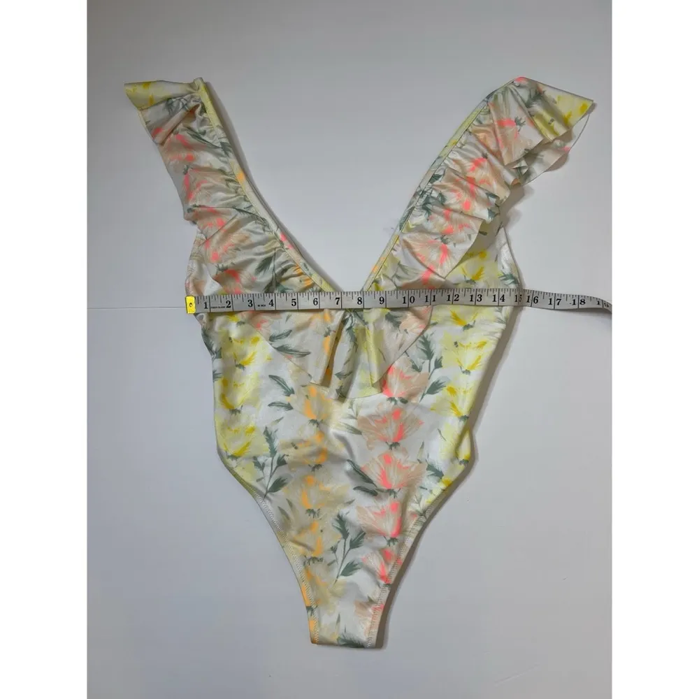 Victoria's Secret PINK  Floral Shine Ruffle Deep-V One Piece Swimsuit Sz… - Image 9