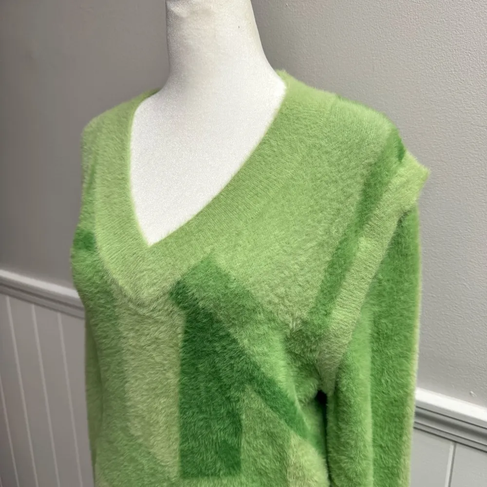 House of Sunny Sweater Vest Long Detachable Sleeves Abstract Fuzzy Green 4 - Image 6
