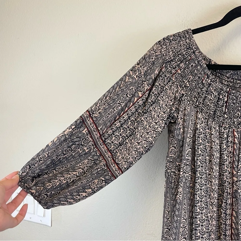 Anthropologie Black and Cream Off the Shoulder Lace Trim Western Boho Top Size S - Image 5