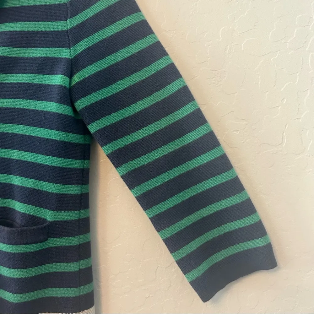 Banana Republic navy blue and green striped nautical knit blazer size small - Image 16
