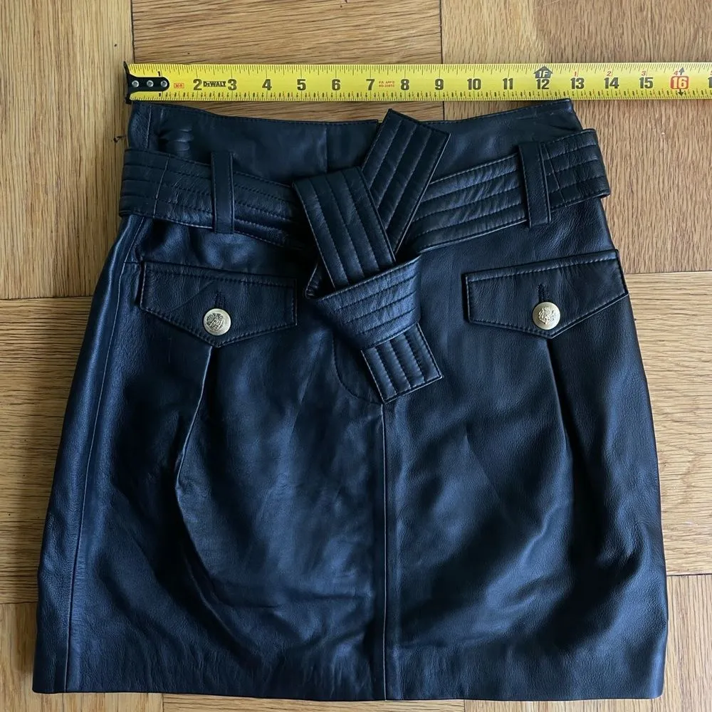 NWOT Maje Jivac $495 black short leather skirt w/ removable belt size 36/US 2 - Image 8