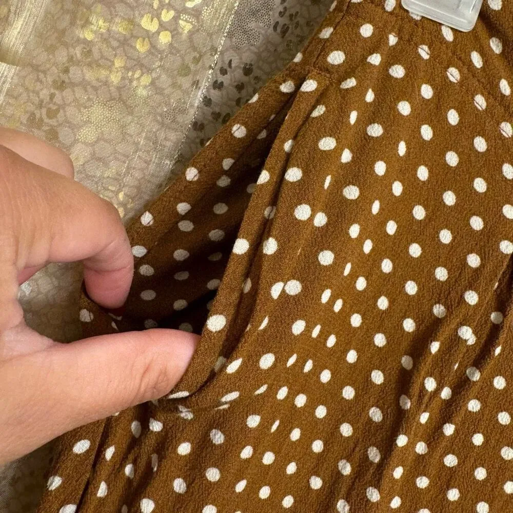 Free People Can't Take My Eyes Off Brown Polka Dot Wide Leg Flare Pants Large - Image 6