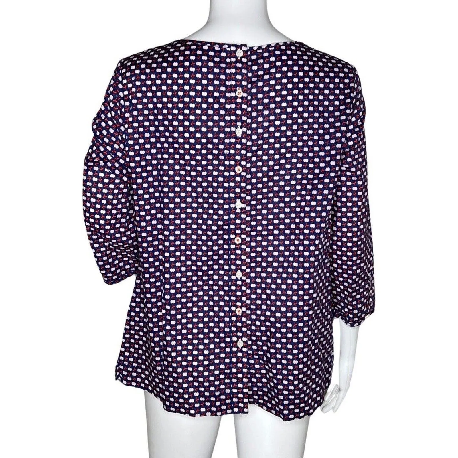 Boden Shirt Women‎ 8 Blue White Yvonne Button Back Apple Print Preppy Novelty - Image 4