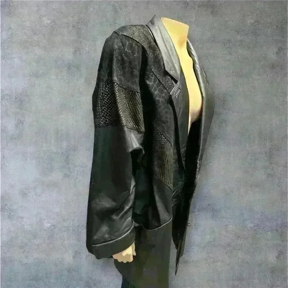 Vintage Venezia women’s size 1X leather long sleeve jacket Black - Image 6