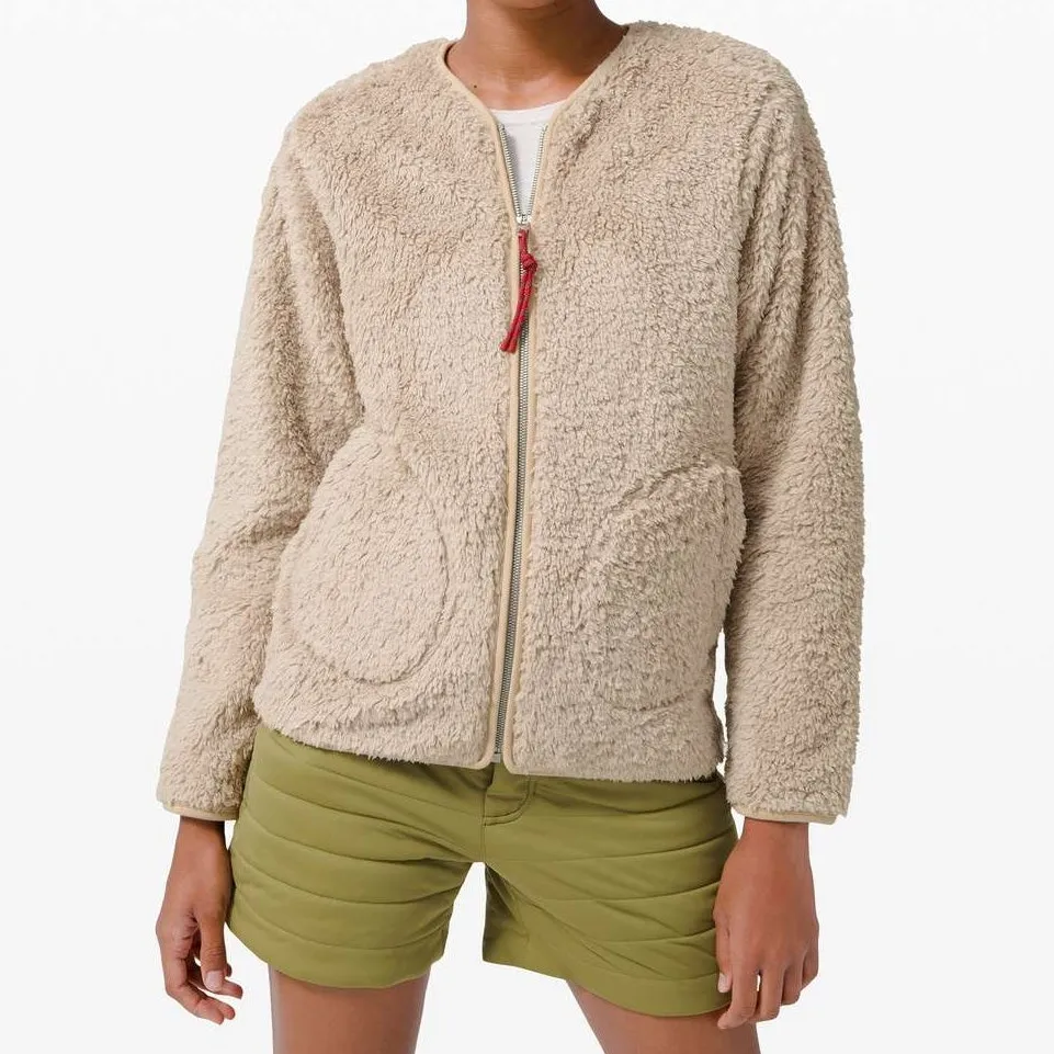 Lululemon Oh So Sherpa Fleece Full Zip Jacket Trench Tan Size 12 - Image 3