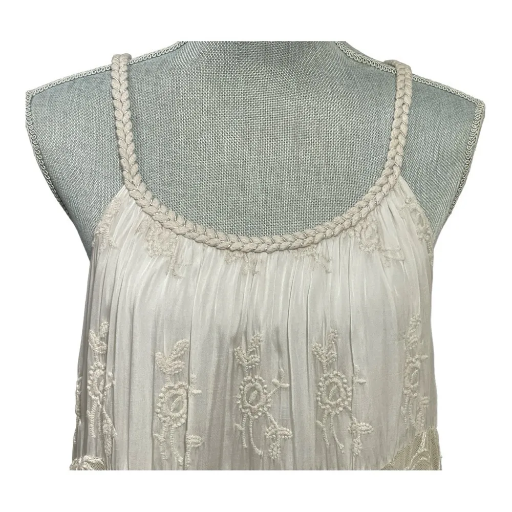 Tempo Paris Womens Size Medium Floral Embroidered Silk Dress Ivory 
Italy Eyelet - Image 7