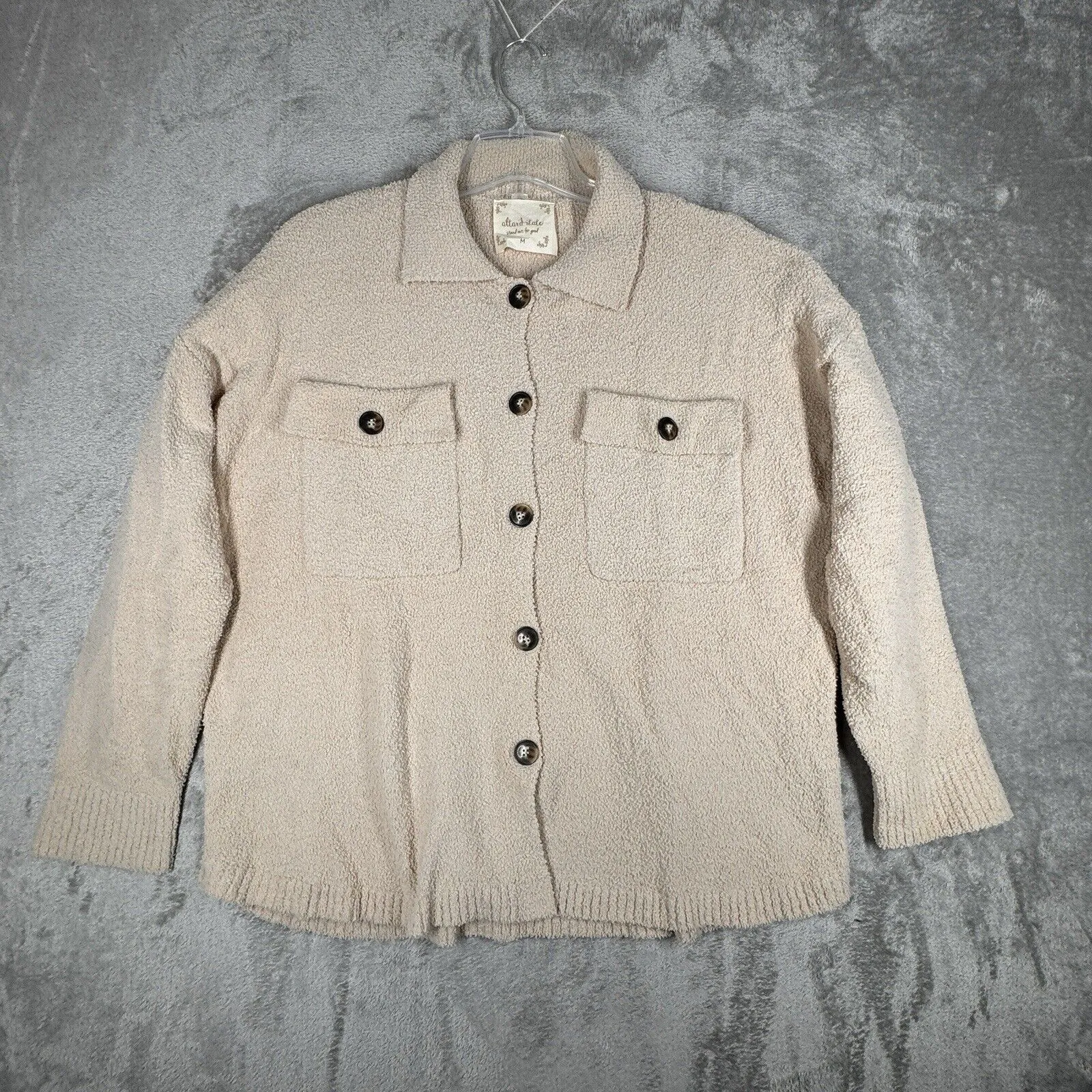 Altar'd State Shirt Womens Medium Cream Fleece‎ Shacket Casual Utility Outdoors - Image 2