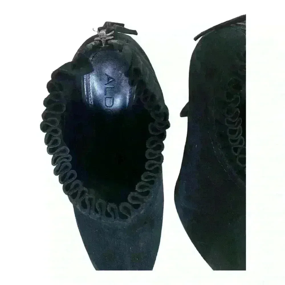 ALDO Woman’s Black Suede Lacovone Ruffle Boots/Booties - Image 3