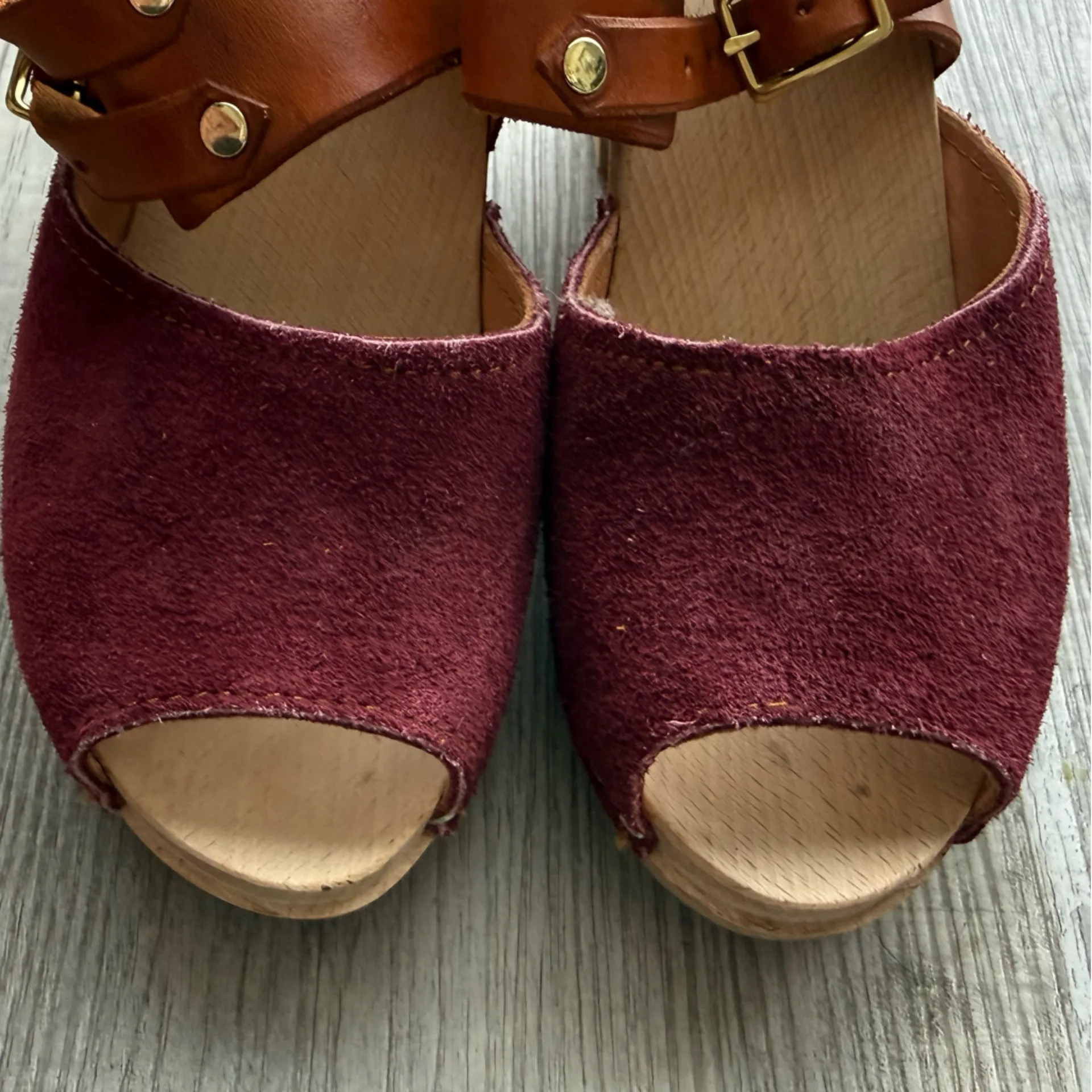 Bean An Ti Women’s Sz 36 / US 6 Wooden Heel / Leather Clog Shoes Tan - Image 5