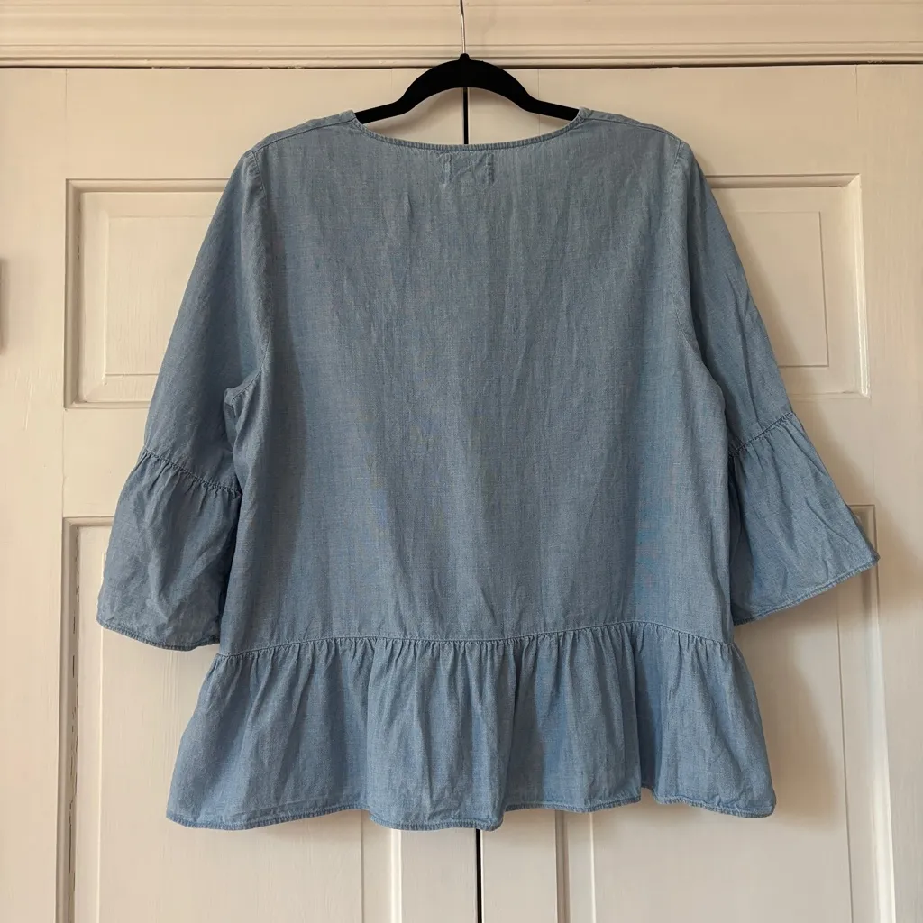 Sezane Anita Chambray Top Lace Up Denim Blouse Bell Sleeve Peplum Size 42 US 10 - Image 13