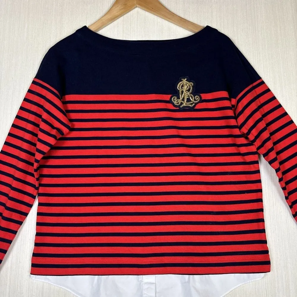 Lauren Ralph Lauren Shirt Womens Sz S Nautical Striped Rope Logo Red Blue - Image 2