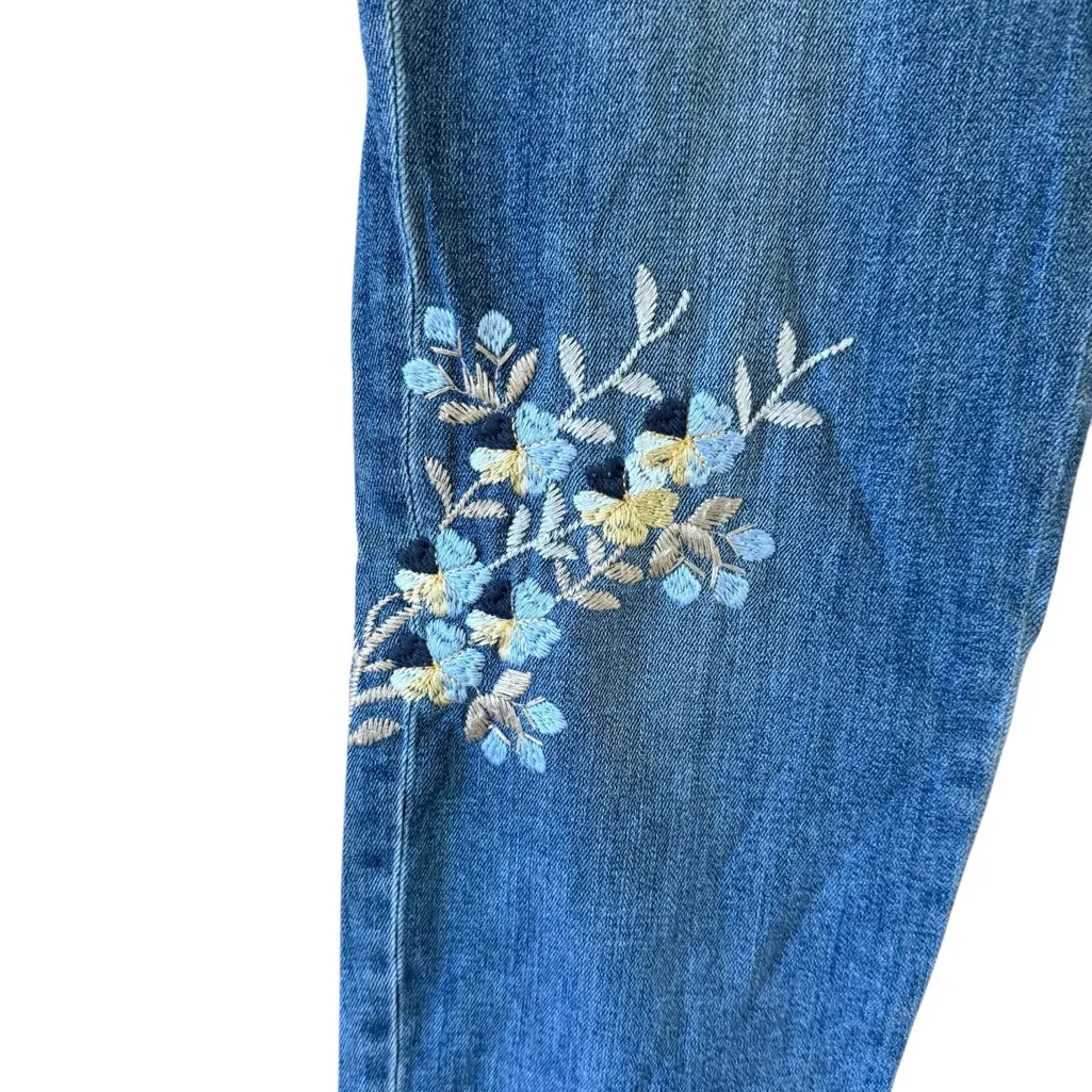 J. Jill Blue Straight Leg Jeans with Floral Embroidered Accents Size 12 - Image 2