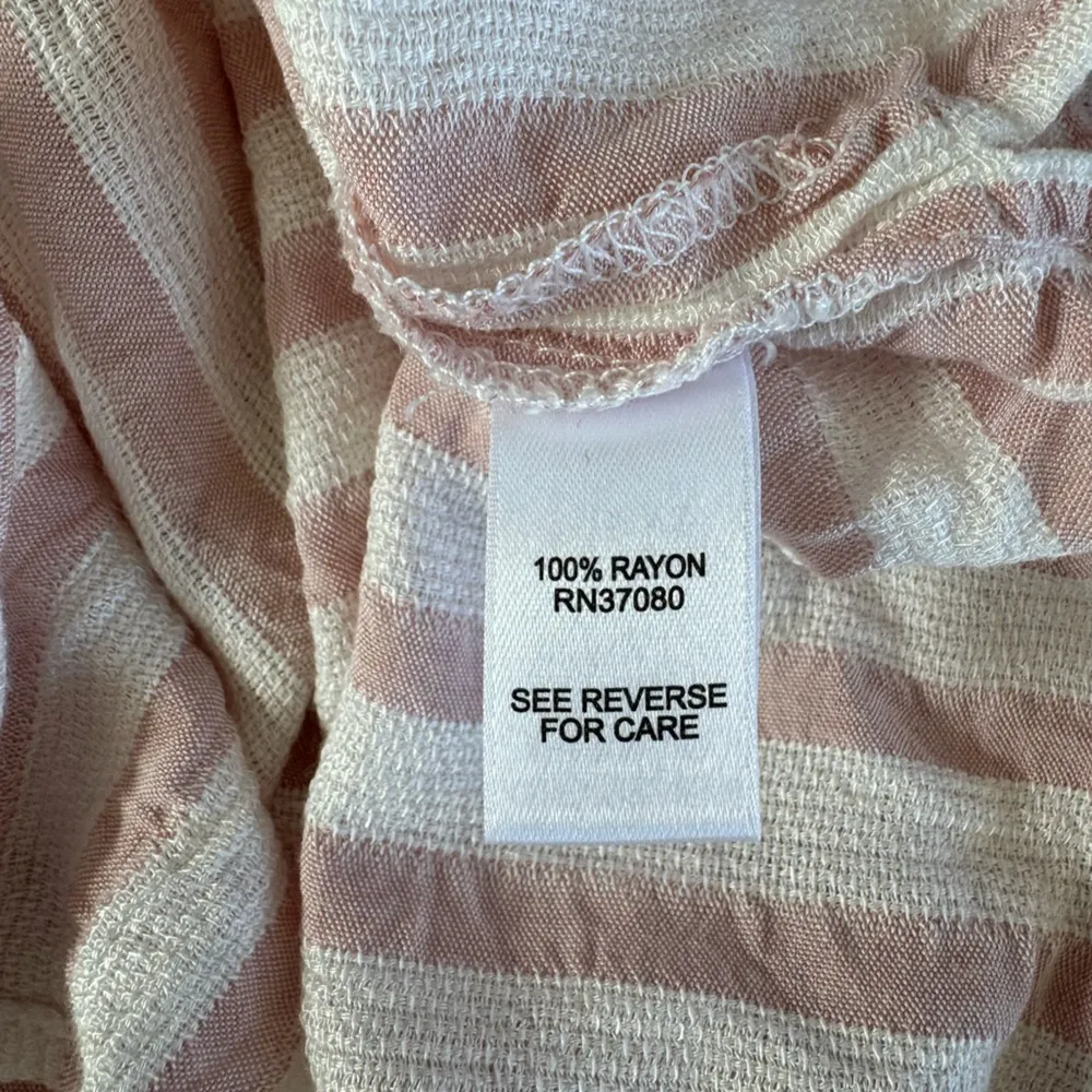 Cato C Brand Pink White Coastal Striped Textured Flowy Rayon Button Down Shirt L - Image 6