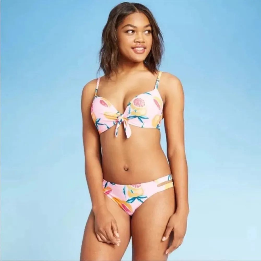 NWT Shade & Shore Grapefruit Tropical Pink Orange Peach Bikini Top Size 36C - Image 2