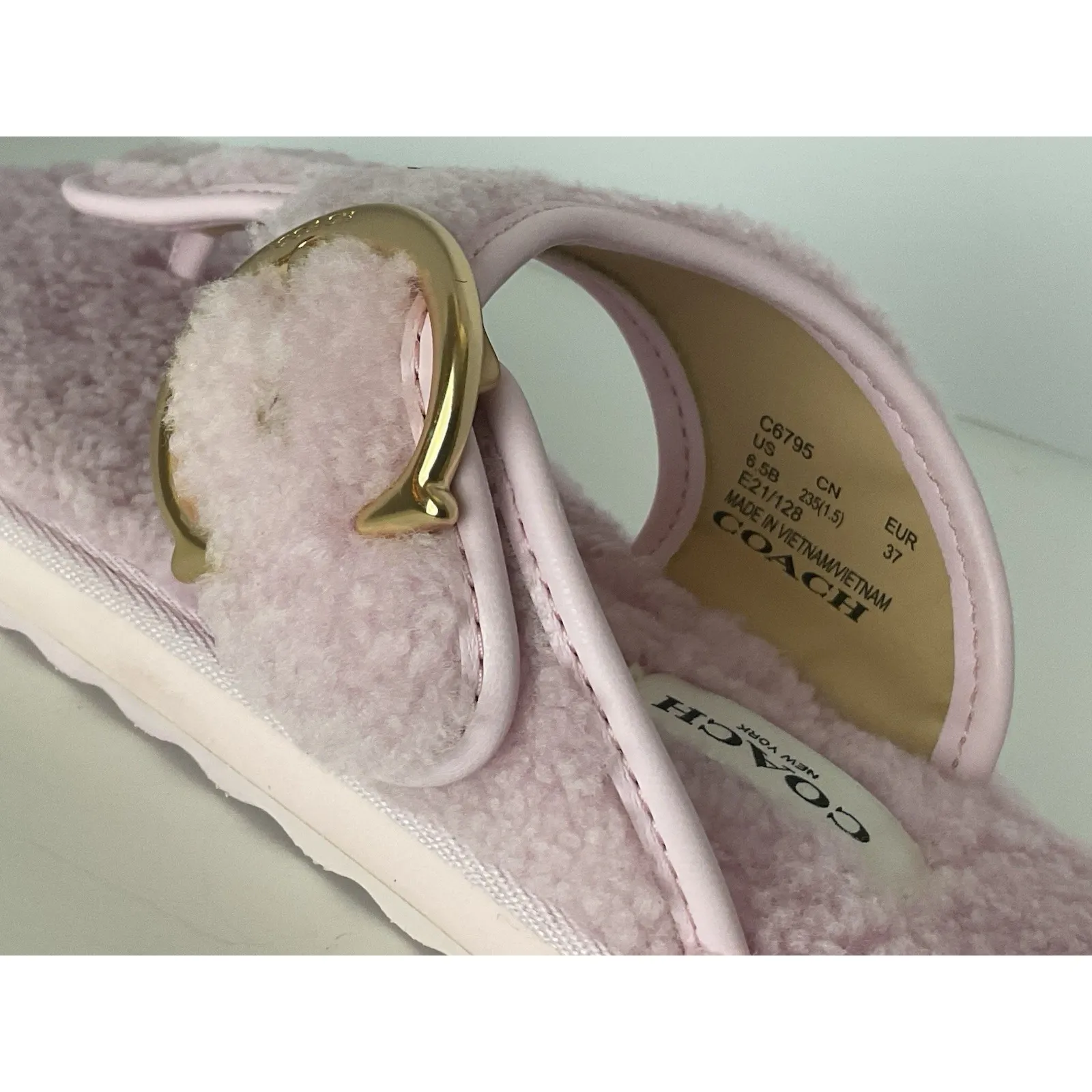 coach ladies hollie shearling  flip flop sz 6.5 pink - Image 8