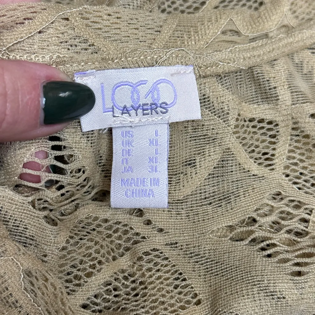 LOGO Layers Tan Sheer Lace Tunic Top Size Large, Lace Tunic in Tan - Image 5