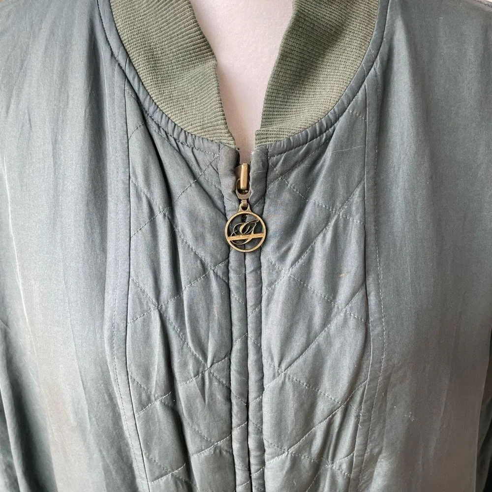 Vintage CV Bicci Teal Silk Quilted Oversized Bomber Jacket Blue Size L - Image 12