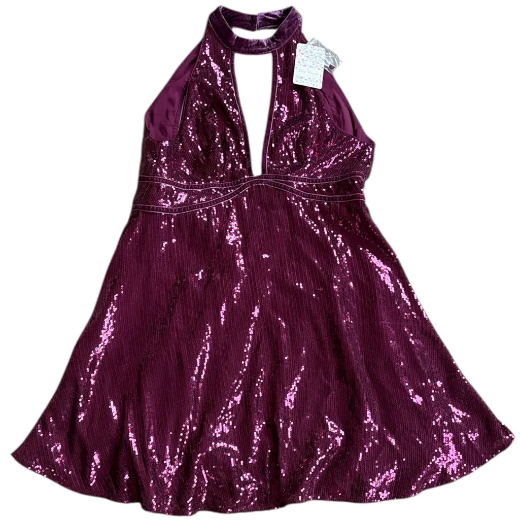 NWT Free People Film Noir Sequin Halter Dress Plum Size 2 Retqip $98.00 - Image 4