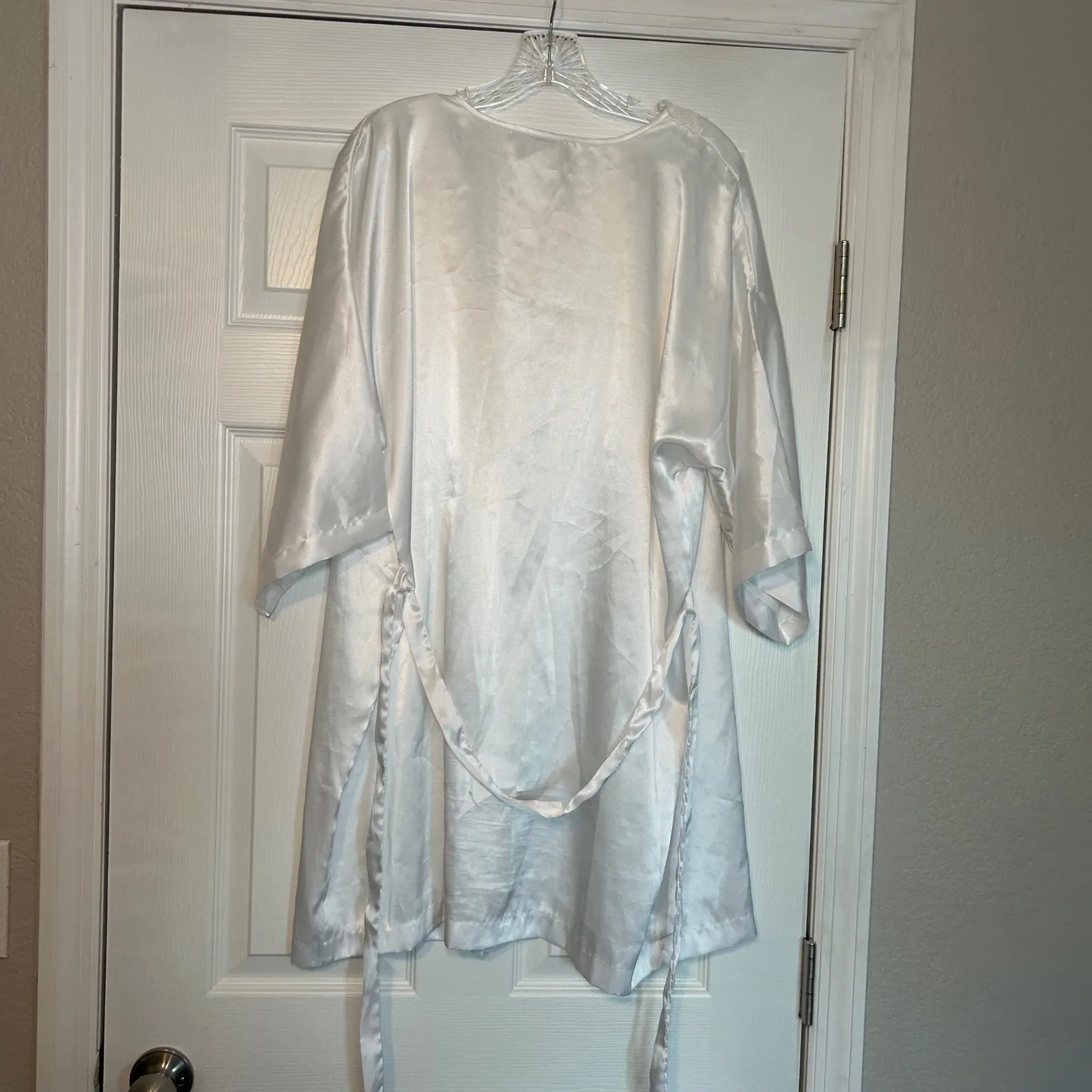 Vintages California Miss Robe Lingerie White Floral‎ Lace Trim Polyester Large - Image 5