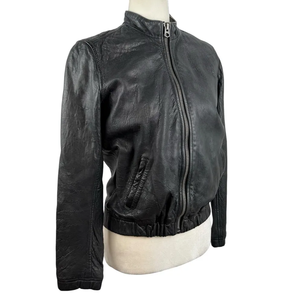 Lucky Brand Ana 100% Lamb Leather Jacket Moto Full Zip Womens Size XS Bomber - Image 3