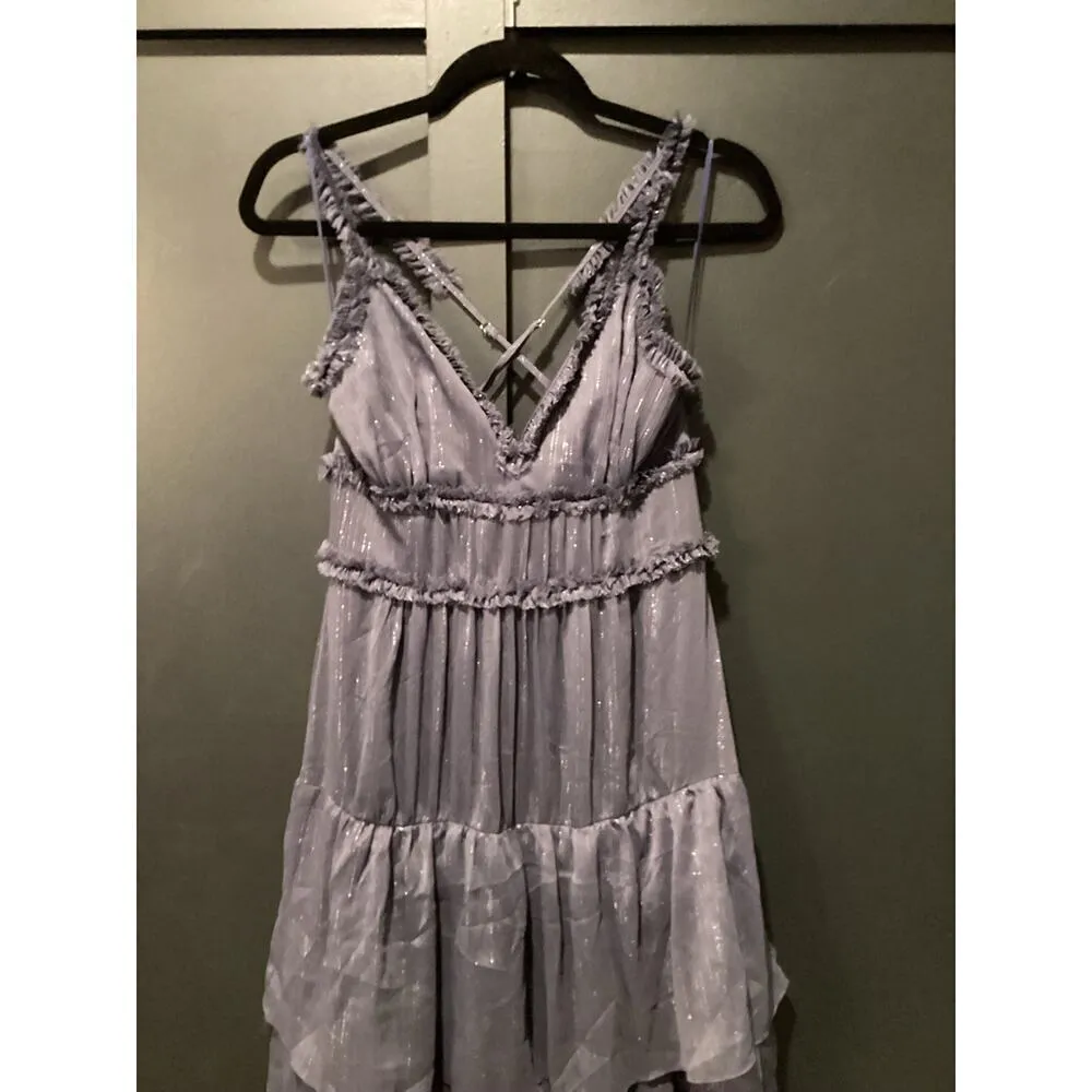 Likely  revolve Athena Maxi tier ruffle shimmer Dress nwt size 2 night shadow - Image 9