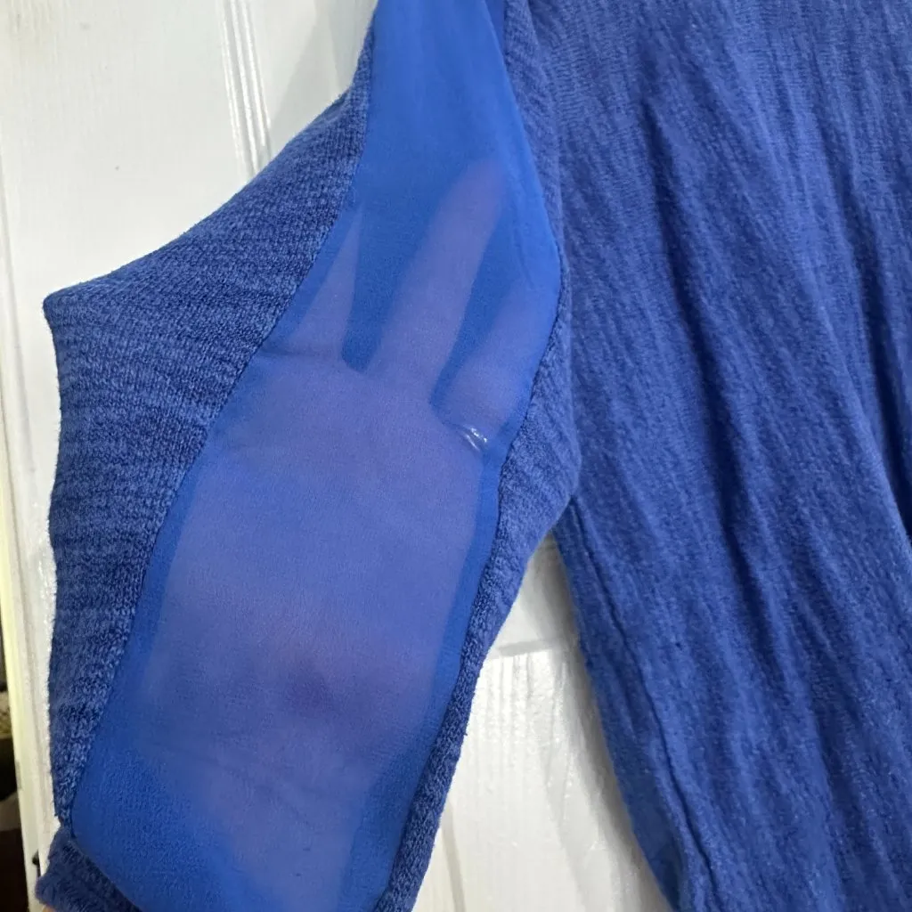 ANTHROPOLOGIE Moth Sheer Sleeve Detail Blue Sweater Top Size Medium - Image 4