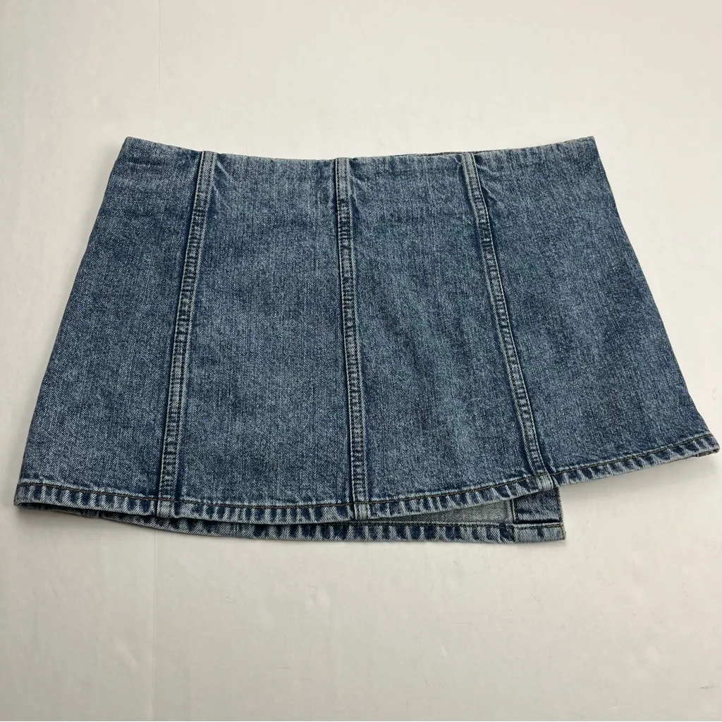 Re/Done Acid Blue Wrap Mini‎ Skirt Womens Size 27 Button Denim Jean Pocket NEW - Image 12