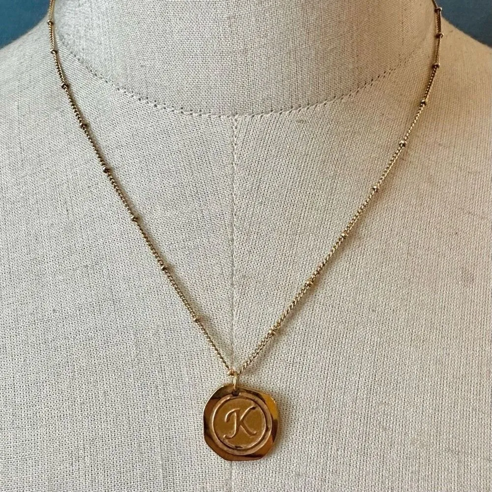 Savvy Cie Jewels 22K Gold Plated K Initial Coin pendant Necklace - Image 3