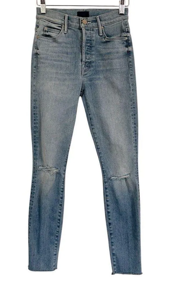 MOTHER The Stunner Ankle Fray Size 24 Hit The Jackpot Light Wash Blue Distressed - Image 1