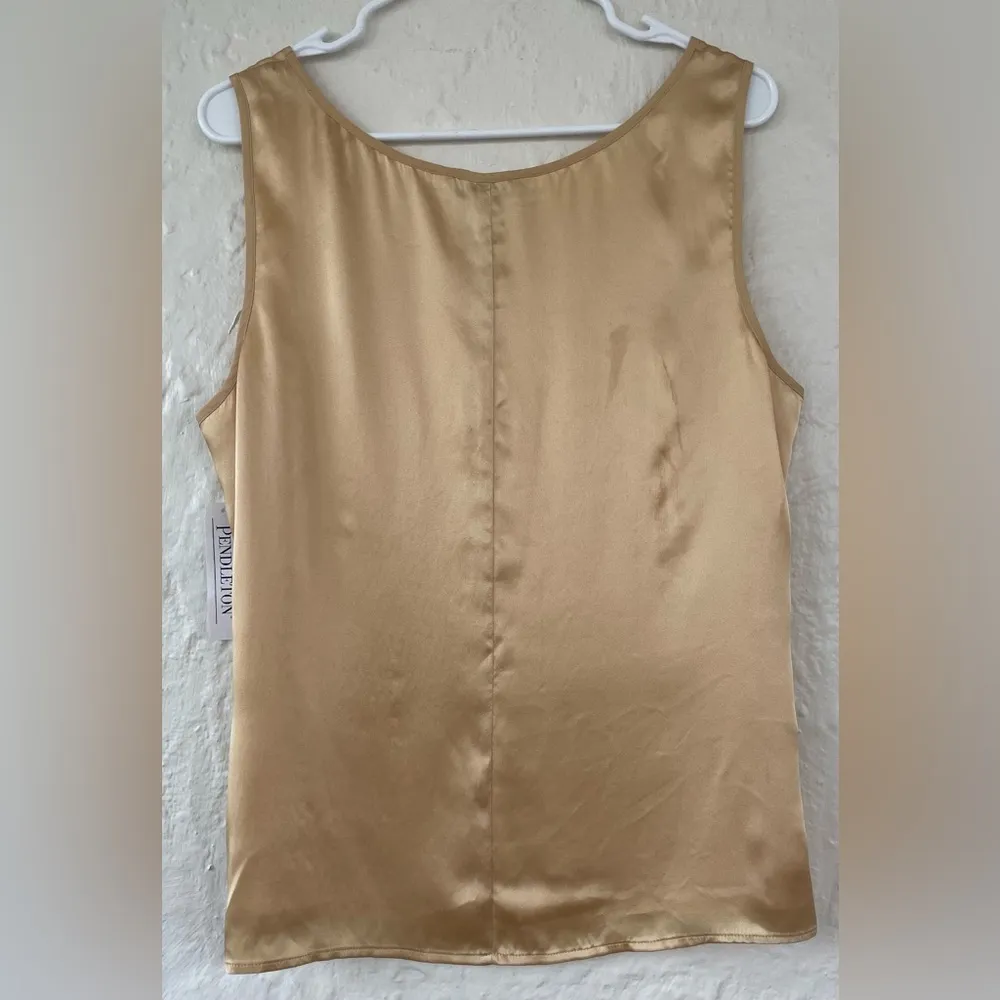 NWT Pendleton crew neck bronze/gold wide strap fully lined 100% silk tank;  L - Image 6