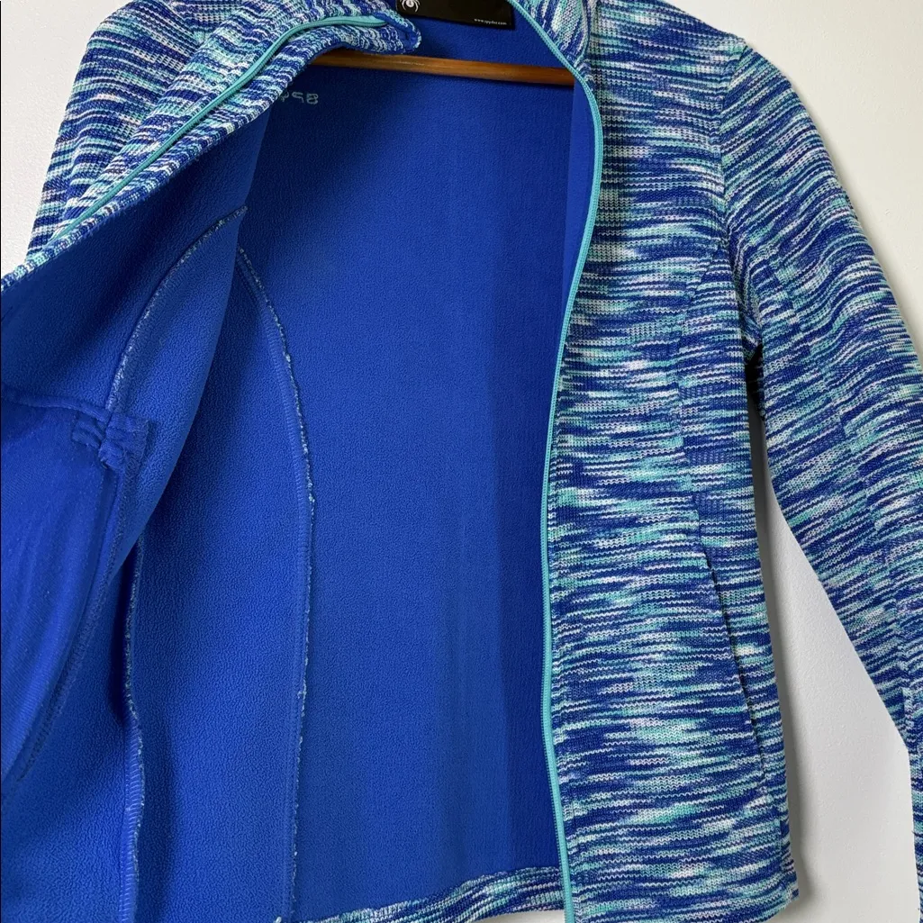 Spyder Blue Space Dyed Full Zip Fleece Lined Knit Jacket with Pockets Size S - Image 5