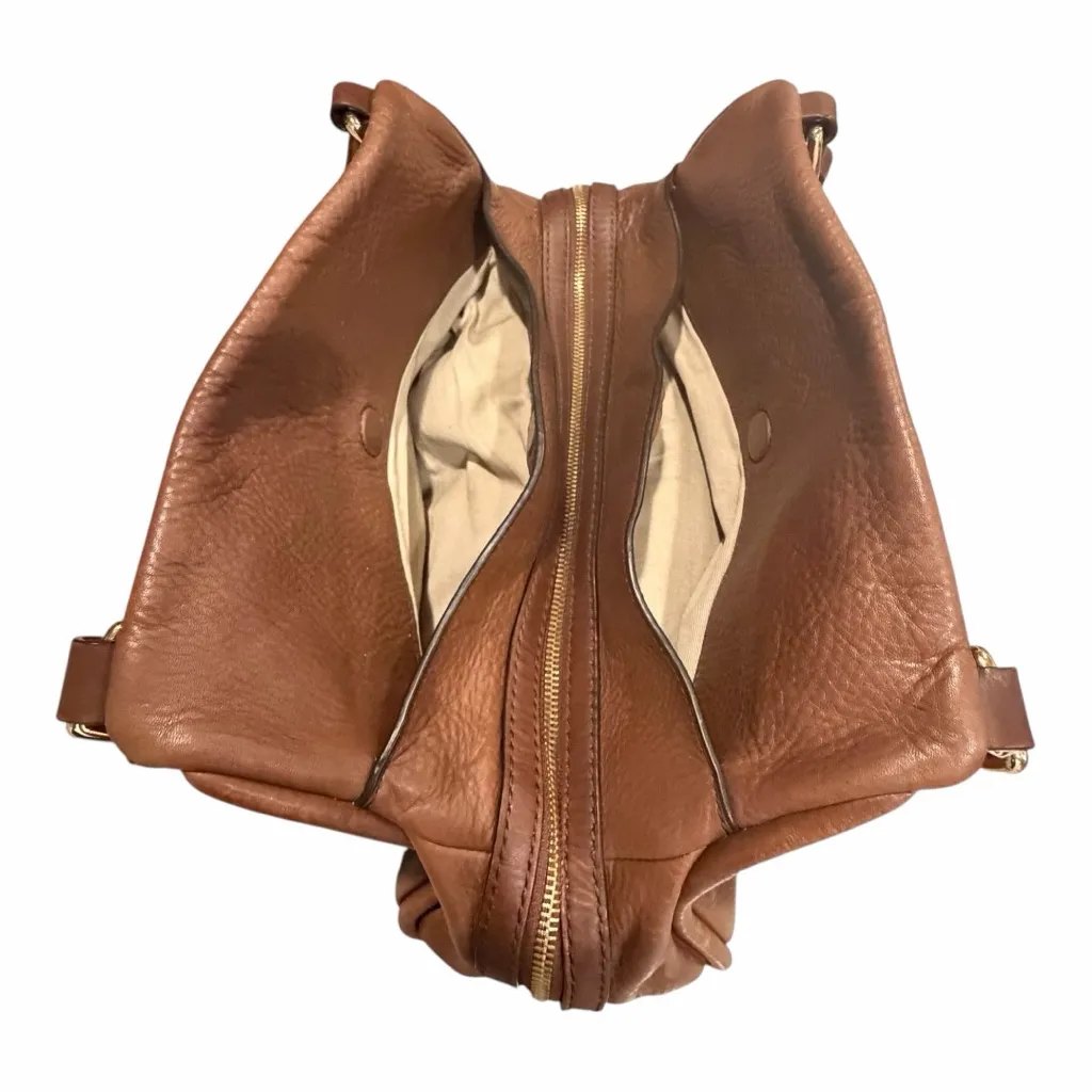 UGG Brown Pebbled Leather Shoulder Bag Gold Hardware Zip Top - Image 11