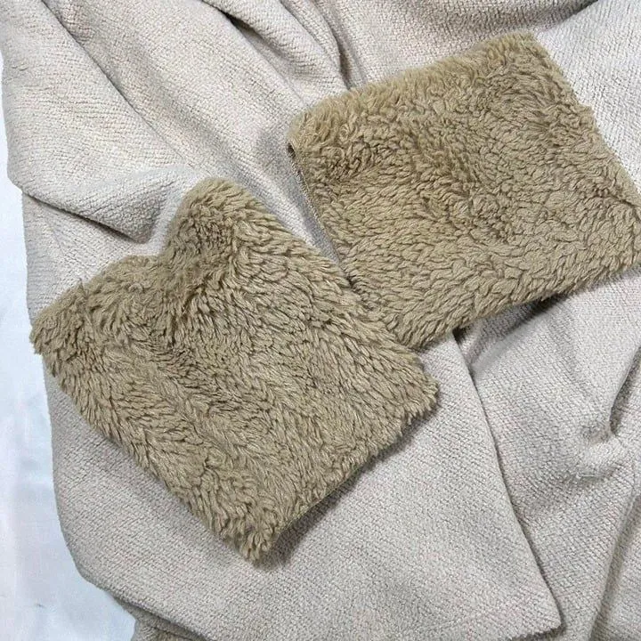 Zara Open‎ Front Fleece Over Coat Faux Fur Cuffs Women's Small Beige - Image 3